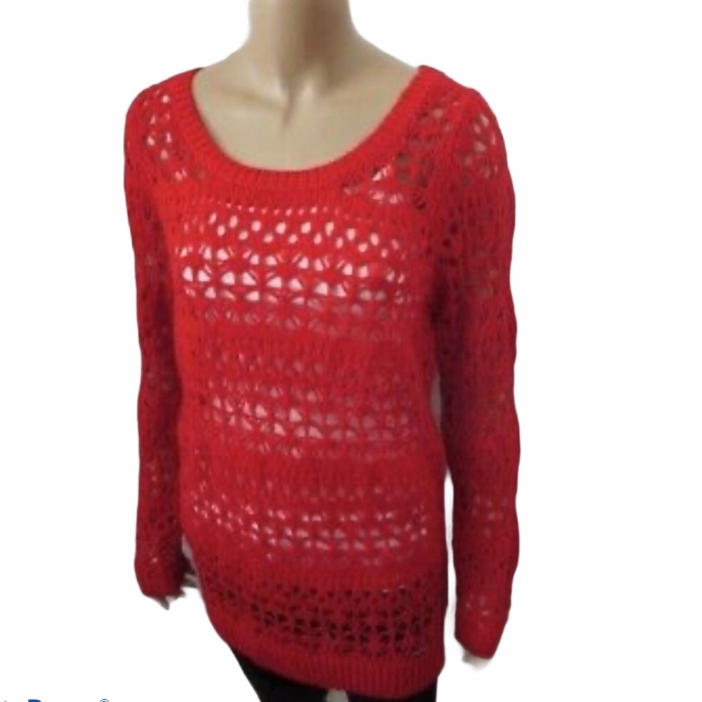 HOLLISTER open stitch knit lightweight sweater red